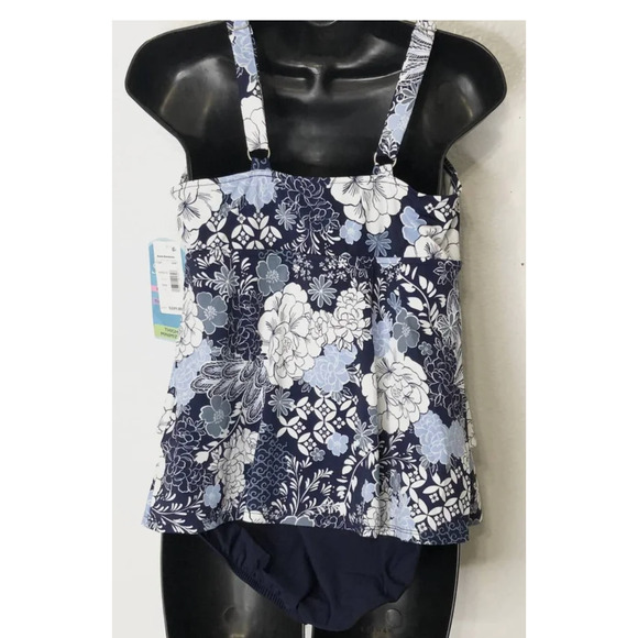 Swim Solutions Womens Blue Printed Tiered Fauxkini One Piece Swimsuit sz 10 NWT - Picture 4 of 5